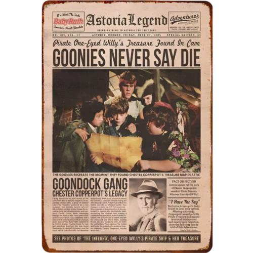 

Vintage Goonies Never Say Die Metal Sign 1980s Cult Classic MovieAluminum 20x30cm（7.8x11.8inch）