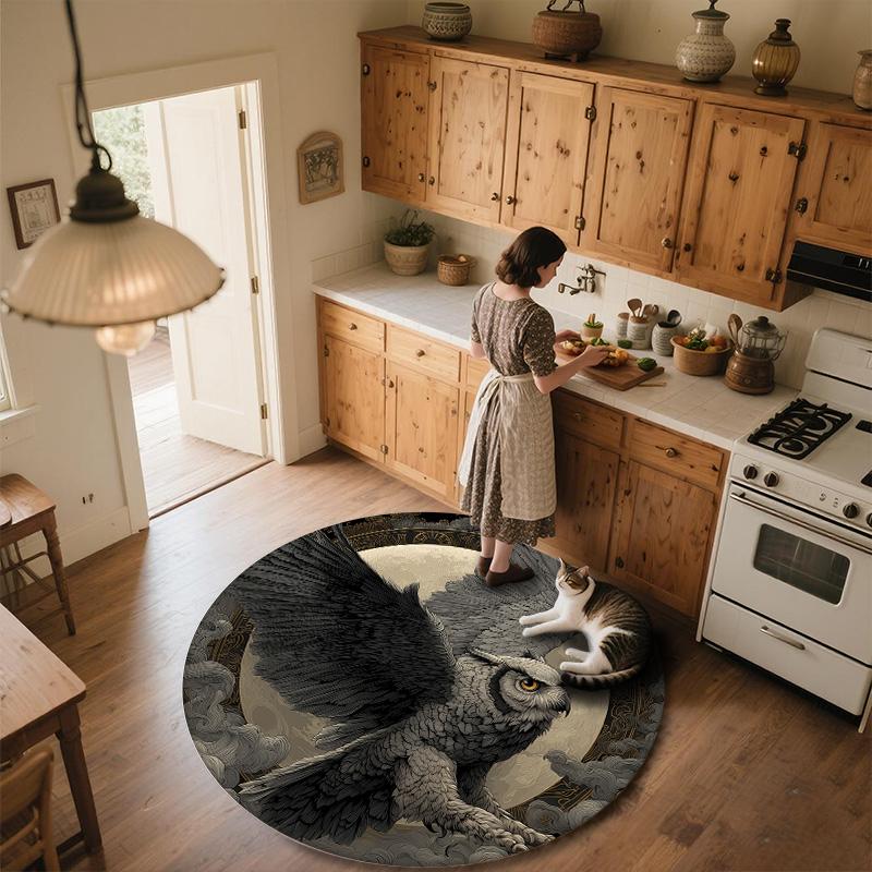 Smoke Wing-Spreading Owl,Round Area Rug,Carpet Rug for Living Room Bedroom Sofa Playroom Decor,Non-slip Floor Mat