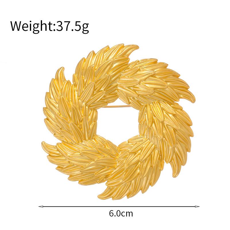 Retro Matte Gold Wheat Ear Circle Brooch Personalized and Niche Metallic Texture Chest Flower Suit Jacket Pin Accessories