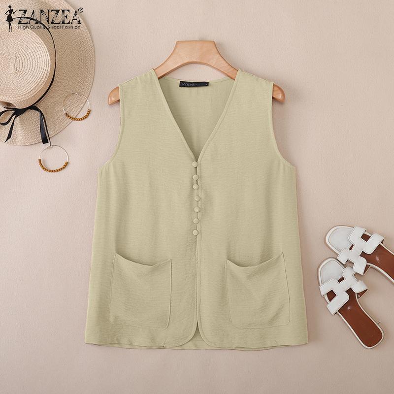 ZANZEA Women Summer V-Neck Casual Sleeveless Tank Tops