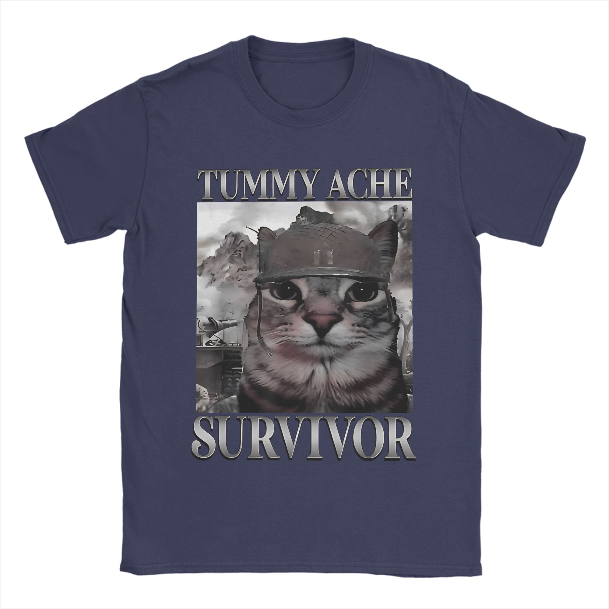 

Tummy Ache Survivor Cat Meme Funny Saying Cats Animal T Shirt Summer T-Shirts 100 Cotton Trending Tee Shirt For Couple Clothes 4XL