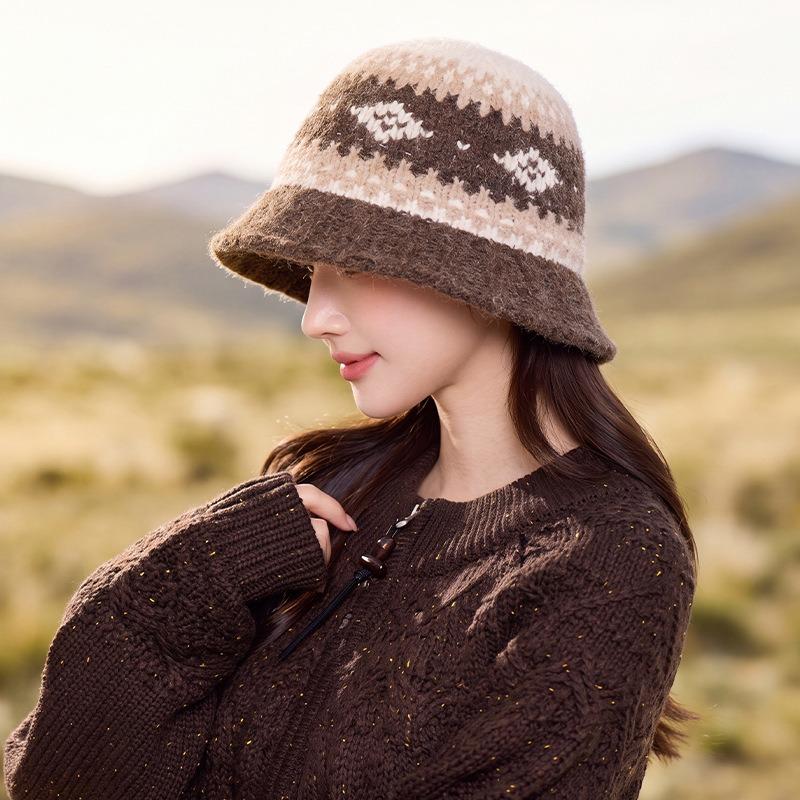 Women S Thick Warm Knit Bucket Hat For Autumn Winter Outdoor Cold Protection