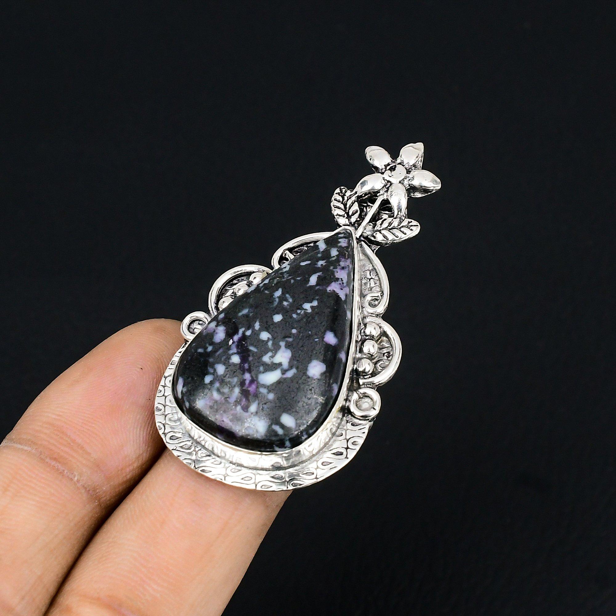 925 Silver Pear Kemmererite Stone Daughter Promise Wedding Flower Ring US 7.5 7.5