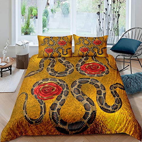 Schlangenblume Gras Mond Polyester Bettbezug-Set für Kinder Jungen Mädchen Schmetterling Tier Tagesdecken Bezug mit Kissenbezug Einzelgröße