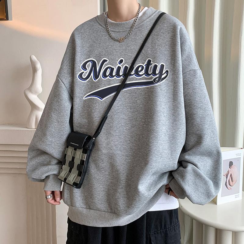 Męska bluza z kapturem z okrągłym dekoltem, moda męska, wiosenna, luźna koszulka bazowa, modna marka, długi rękaw, pulower, odzież męska