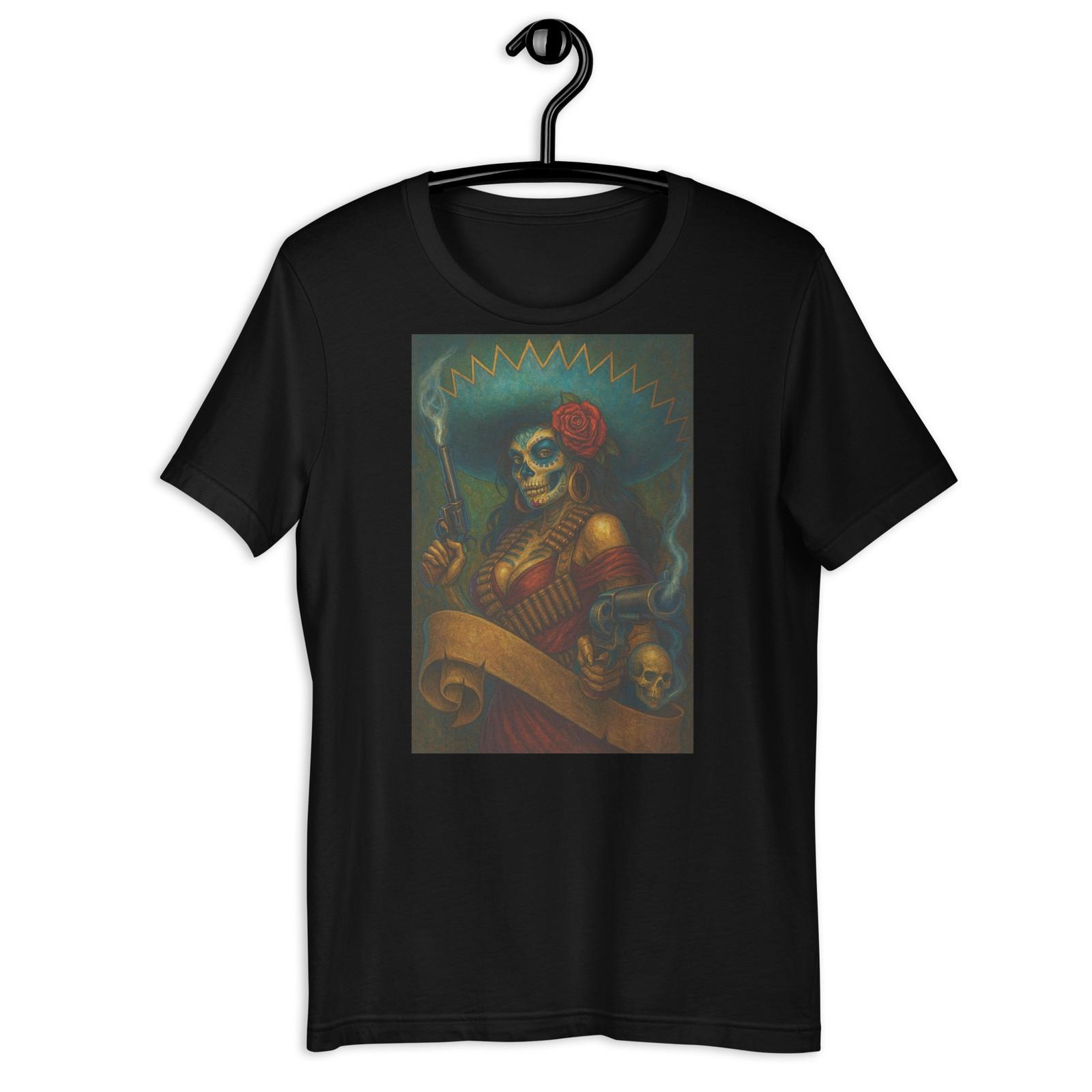 Mexican Skull Woman Guns Day of Dead Chicano Style Graphic T-Shirt S