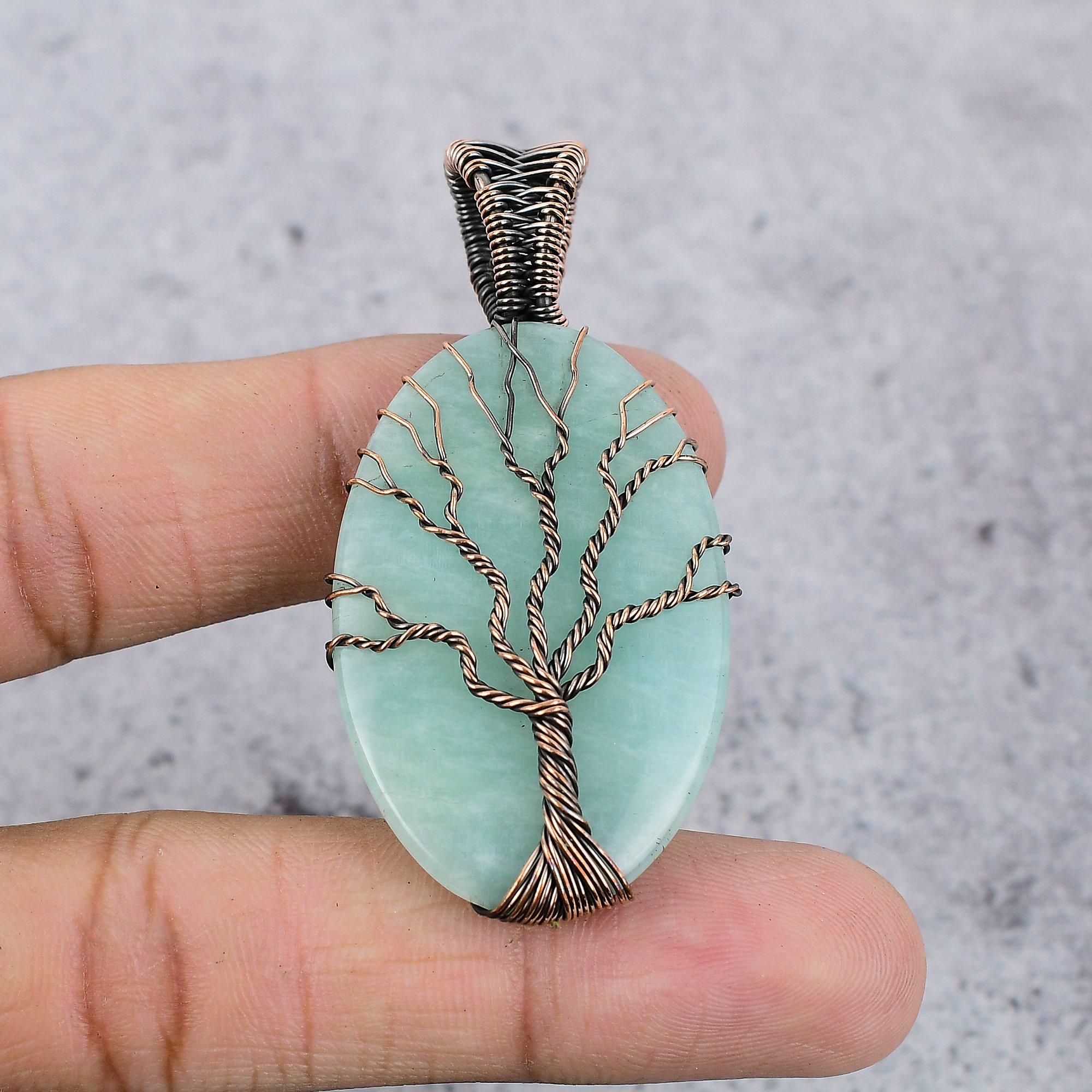 

Tree Of Life Amazonite Pendant, 999 Copper Wire Wrapped Pendant Handmade Gemstone Jewelry, Gifts For Wife Brand New Pendant 2.55 Inches