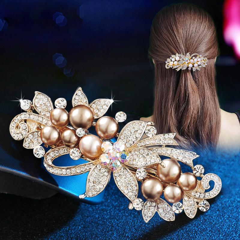 Clip de Primavera de Circonita Blanca Flor de Pedrería Brillante Clip Superior Clip Horizontal Elegante Adorno para el Cabello de Moda para Madres