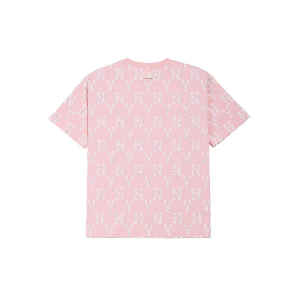 MLB Vintage Letter All Over Print Dopamine Graphic Short Sleeve T-Shirt Unisex Tops Pink 31TSM4131-50P