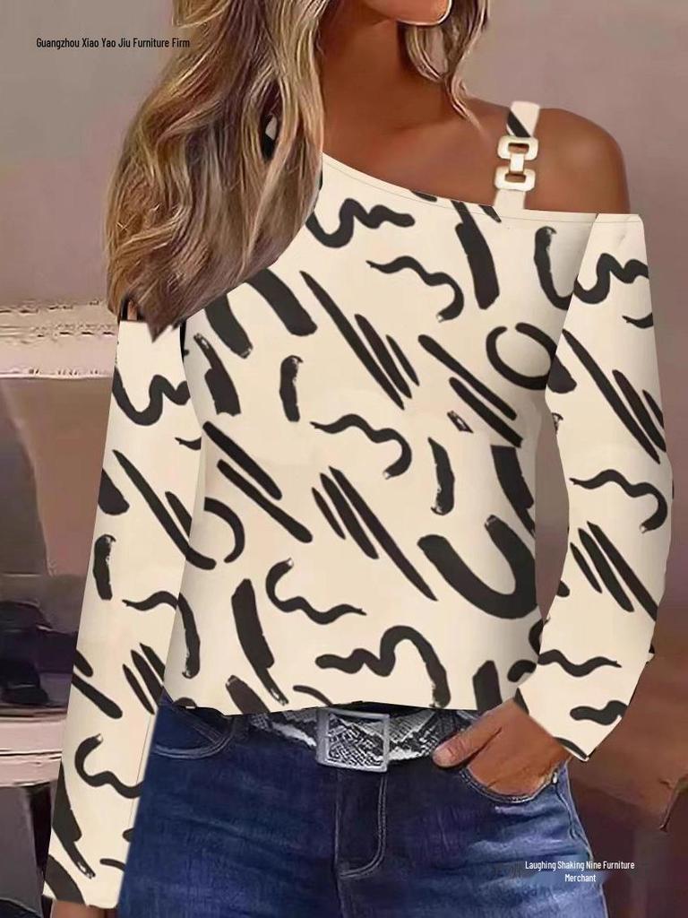 2026 Autumn Metal Buckle One-Shoulder Blouse for Women