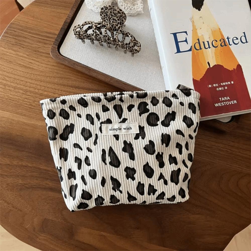 High Quality Retro Storage Bag Leopard Pattern Multi-Functional Zipper Bag Corduroy Washing Storage Bag Travel