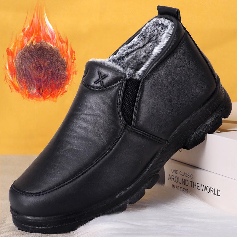 Męskie zimowe buty z podszewką ze sztucznej skóry futerkiem na zewnątrz antypoślizgowe wodoodporne buty biznesowe na co dzień pogrubione ciepłe obuwie z podszewką z polaru dla mężczyzn