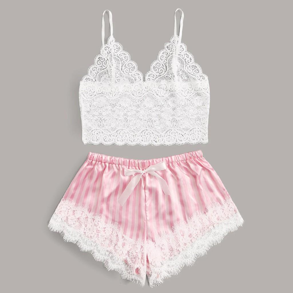Buy Women V-Neck Lace Bralette Pajamas 