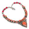 Cabochon Vintage Tibetan Necklace Natural Red Coral 18 In Boho Statement NN 890