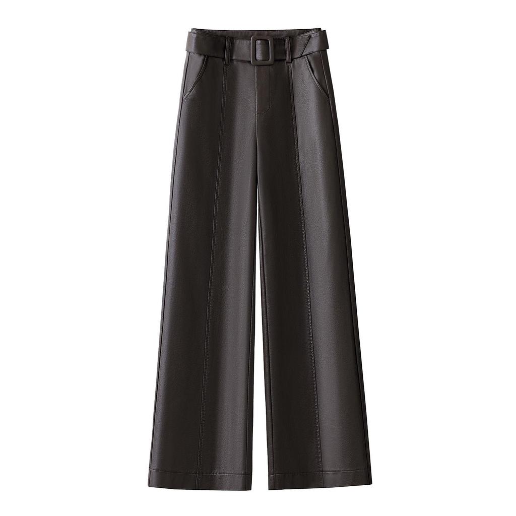 Women's High-Waist Leather Pants - Autumn/Winter 2025 Fashion: Slim Fit, Wide Leg, Versatile, Casual, Long Trousers.