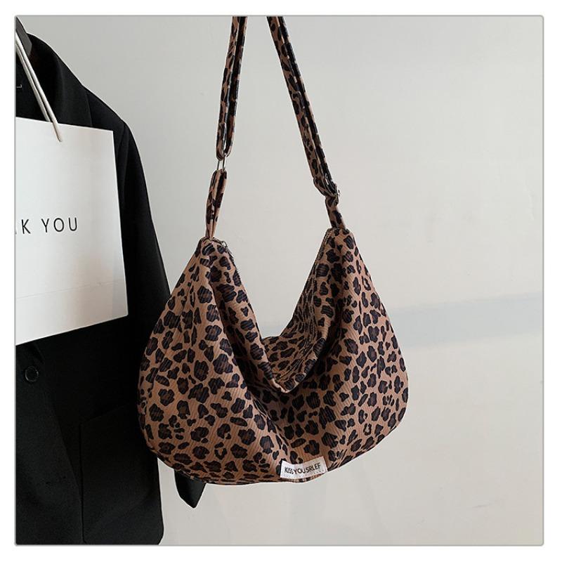 

Новая повседневная сумка-тоут с леопардовым принтом, премиальная ретро тканевая сумка большой вместимости, универсальная сумка-мессенджер для студенток