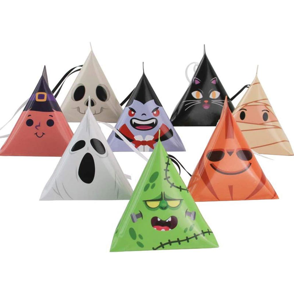 8pcs Pack Halloween Paper Candy Box Fun Gift Wrapping Bag With Ribbon Halloween Party Supplies