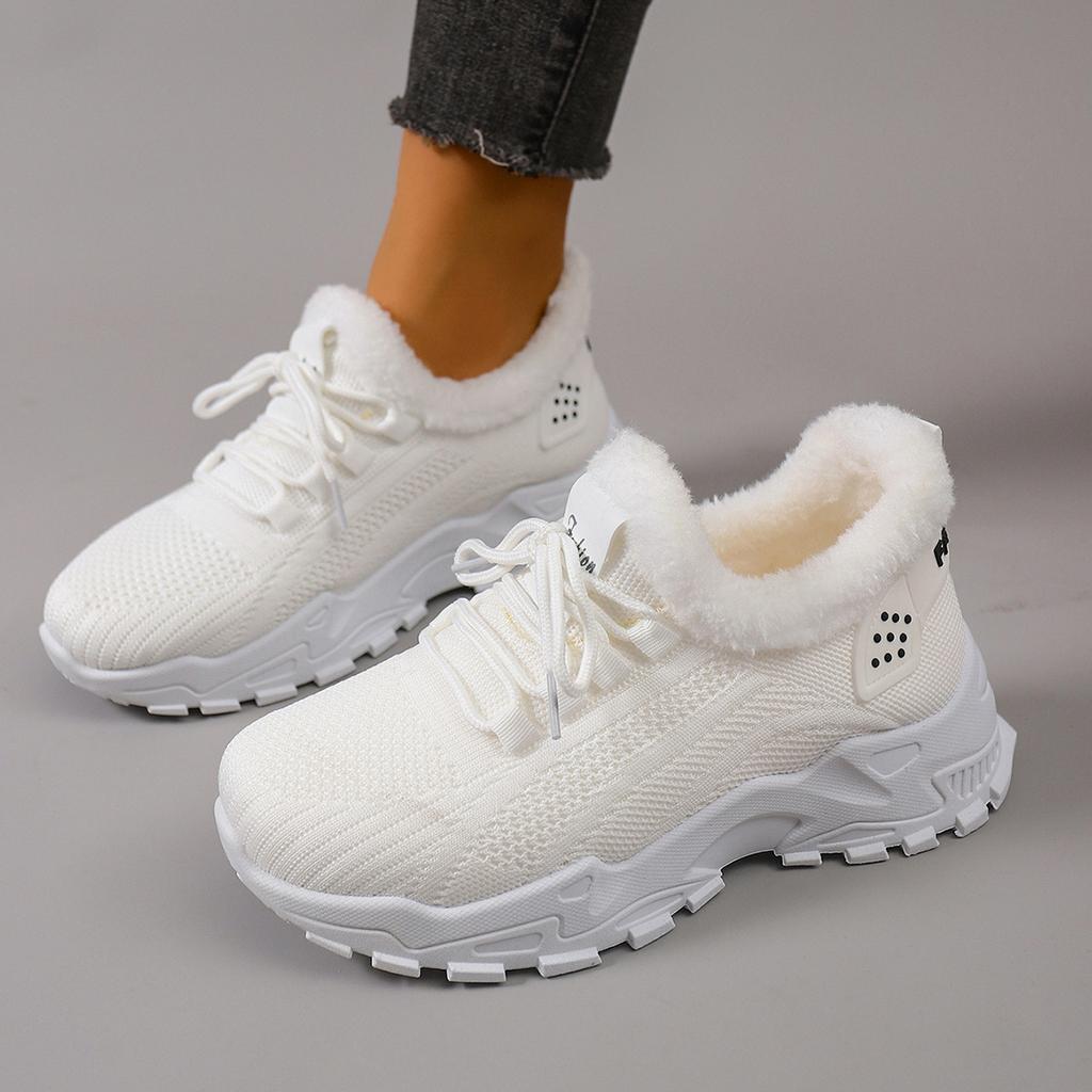 Sneakers/Stivali da Corsa Invernali Caldi da Donna Antiscivolo con Fodera in Peluche - Scarpe Slip-On Basse con Suola Ammortizzata in PVC - Tomaia in Tessuto Lavabile a Mano