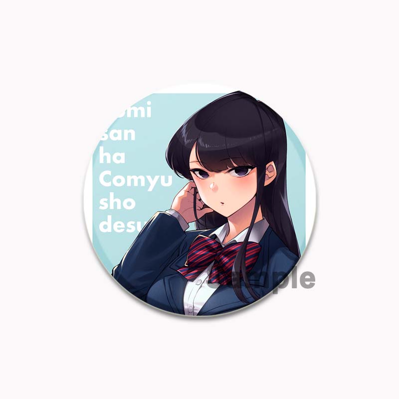 32/44/58mm Komi Cant Communicate Round Pin Cute Girl Cartoon Snap-in Brooches for Backpack Cothes Accessories Anime Collection Badge
