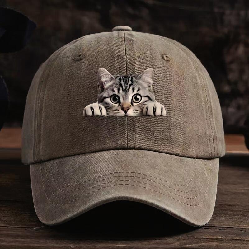 New Trendy Little Cat Distressed Baseball Cap For Men And Women - Sun Protection And Shade - Retro And Versatile Casual Hat