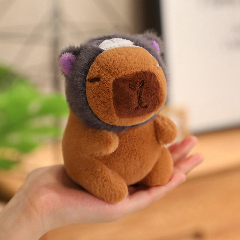 12cm Kawaii Anime Capybara Plushies With Pikachu Stitch Lucifer Cat Hat Doll Stuffed Animals Capybara Plushies Girl Toys