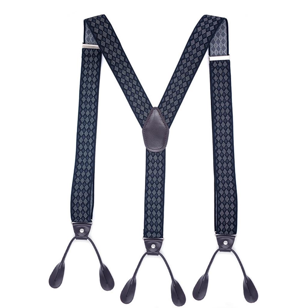 Stylish Classical Suspenders Adjustable Suspenders Elastic Chain Button End Dark Elastic Belt for Wedding Business Wear