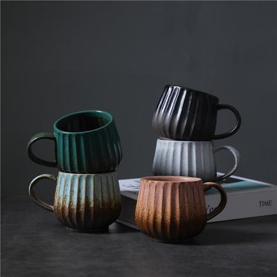 Japanese Retro Ceramic Cup Vertical Stripe Coarse Pottery Water Cup High Value Coffee Cup Afternoon Tea Cup