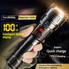 New Strong Light Digital Display Flashlight with Telescopic Focus, Rechargeable, Portable, Long Range Outdoor Work Light, LED Fl