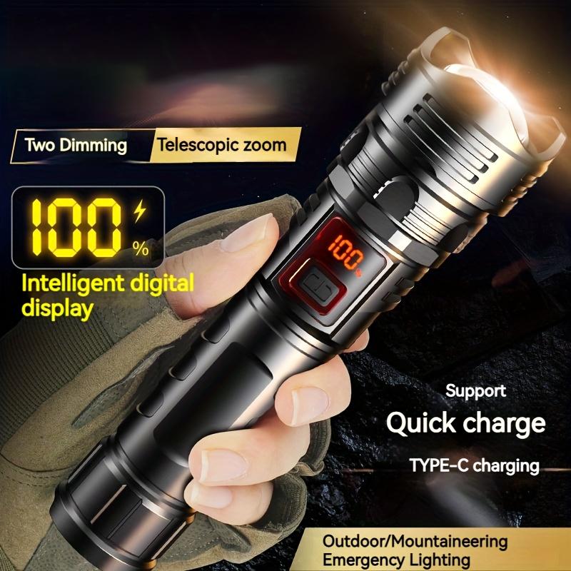 New Strong Light Digital Display Flashlight with Telescopic Focus, Rechargeable, Portable, Long Range Outdoor Work Light, LED Fl