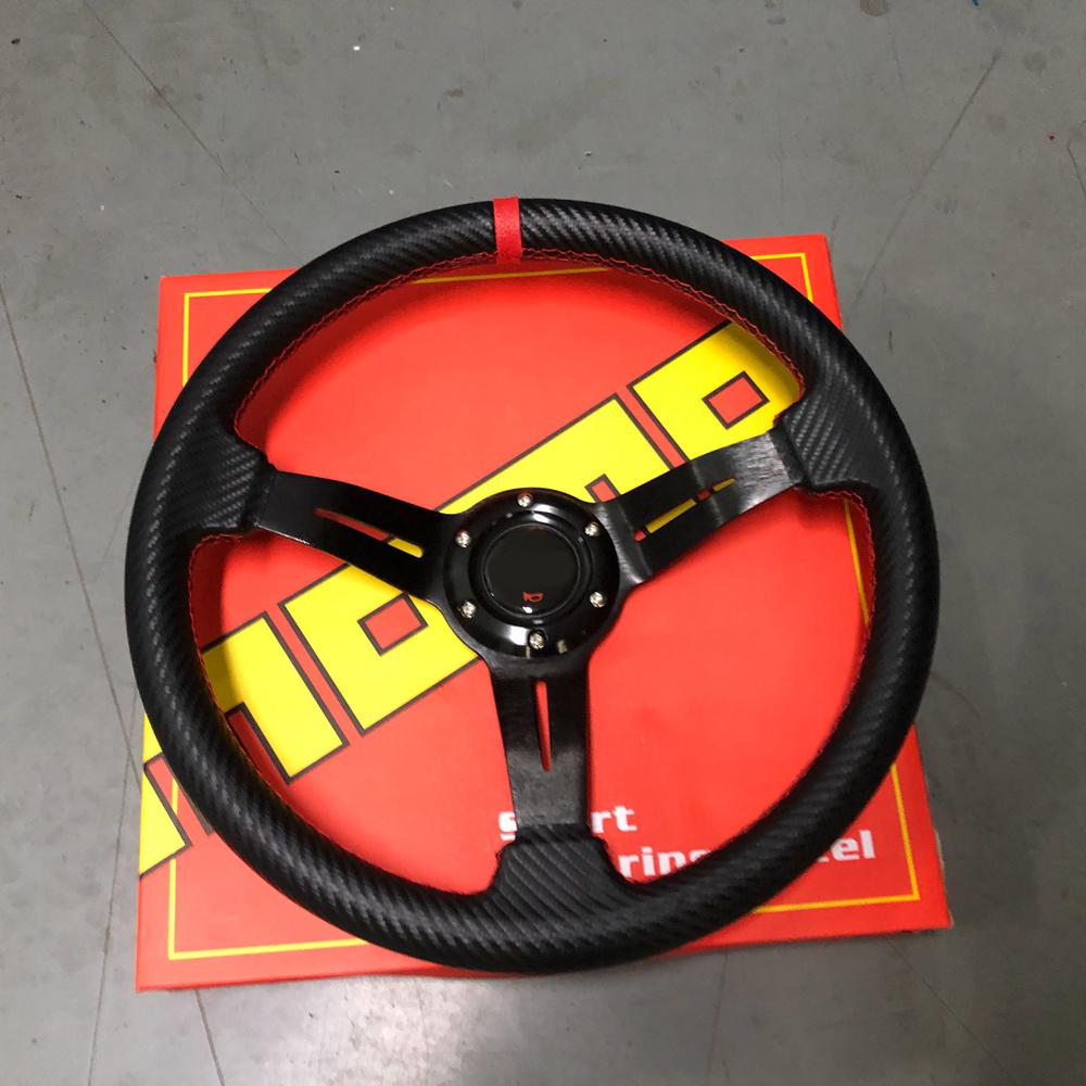 350MM Racing JDM Drift Carbon Fiber Leather Steering Wheel Rally Car Sport Steering Wheel JDM Racing Sim Game Steering Wheel With M.O LOG RD