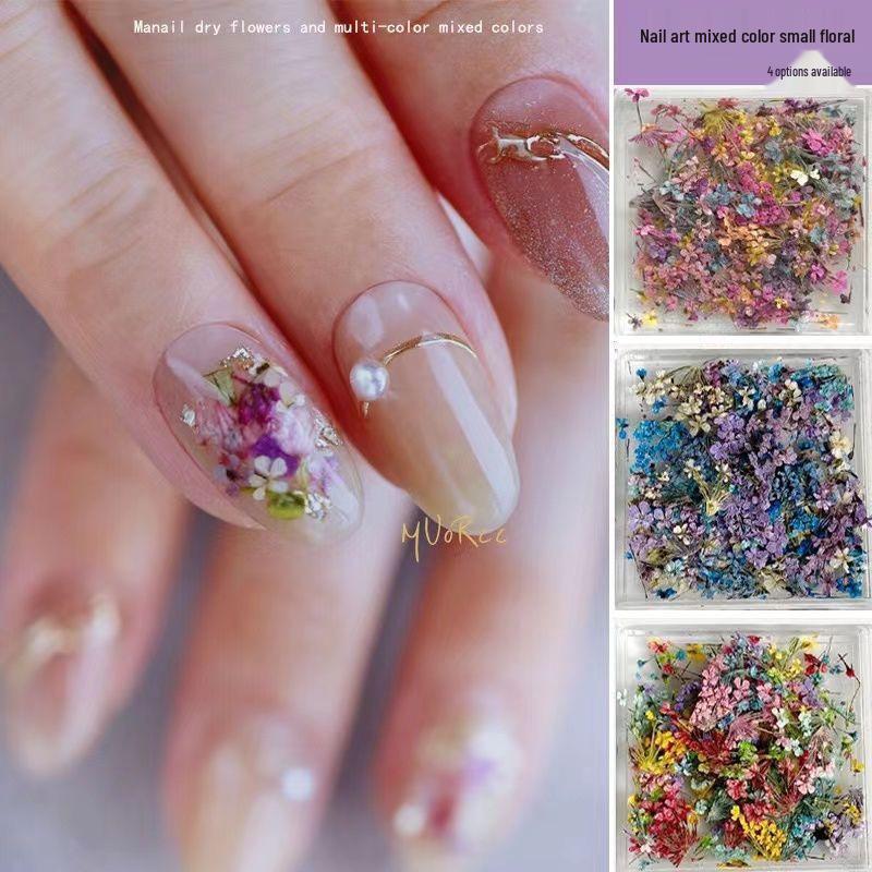 Japanese Fresh Dried Flower Nail Art Decorations: Colorful Petals & Mixed Materials for DIY