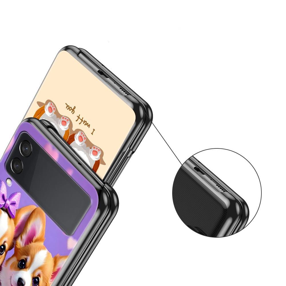Cute Corgi Dog Hard PC Phone Case For Samsung Galaxy Z Flip 7 6 5 4 Black Cover For Galaxy Z Flip 3 Foldable Fundas Shell Capas