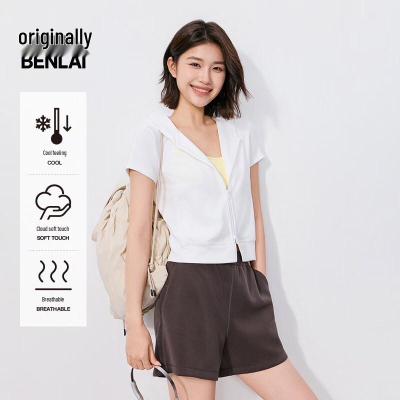 BENLAI Women s Cloud-Soft Knit Short Sleeve Hooded Jacket L