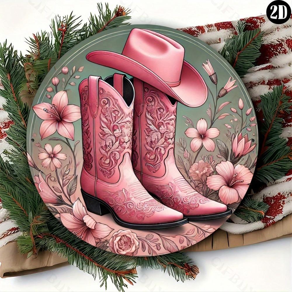Metal Tin Sign Western Cowboy Round Wall Art Decor Plaque