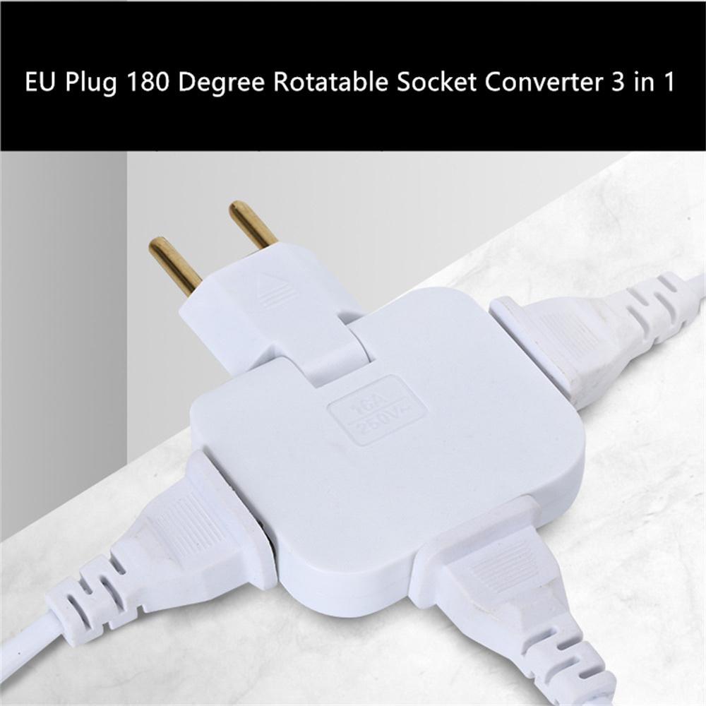 EU Plug 180 Degree Rotatable Socket Converter 3 In 1 EU To US Extension Plug Adapter Socket