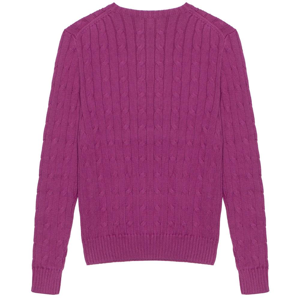 Polo Ralph Lauren SS24 Ensfarget Grovstrikket Rund Hals Langermet Genser Damegenser Rose-Rosa 211570012-133