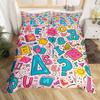 Cartoon Graffiti Bedding Set Back To School Duvet Cover For Kids Boys Girls BedroomMath Geometric Symbol Comforter Cover Twin