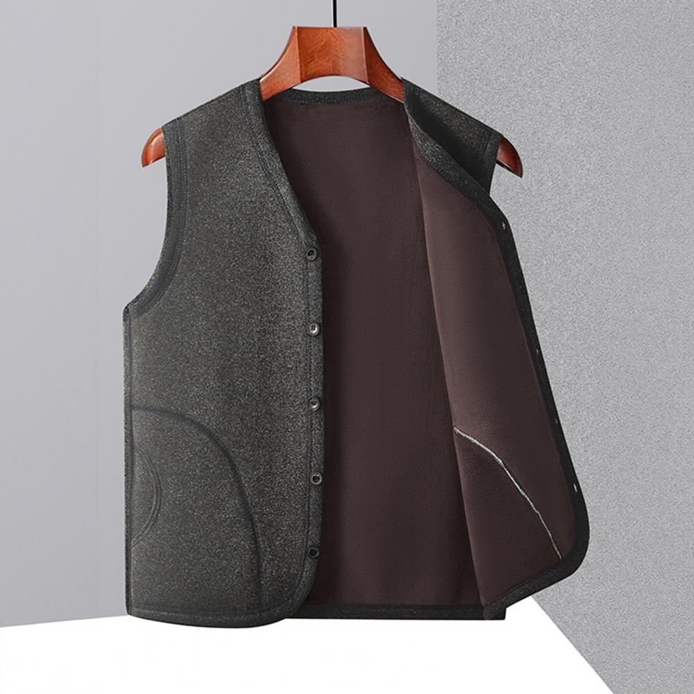Pánská zimní vesta kabát s výstřihem do V Jednořadá vesta bez rukávů Jednobarevná Zesílená sametová podšívka Spodní díly