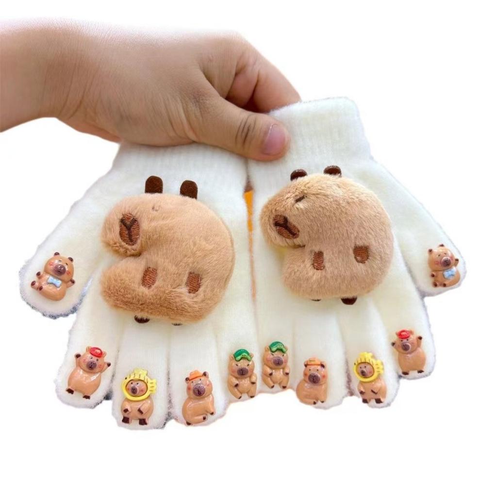 Cartoon Nail Gloves, Children's Warm and Antifreeze Full Finger Cots, Baby Thick Five Finger Girl Finger Cots