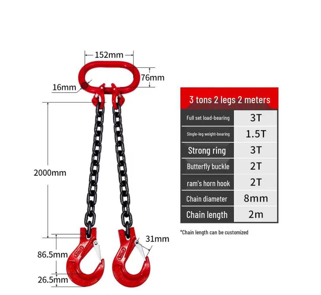 Lifting Chain Sling Set with Four Legs and Two Hooks - Grade 80 Manganese Steel Rigging