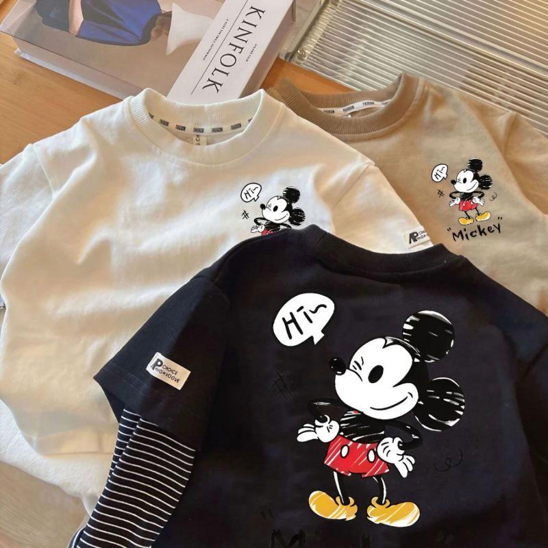 Boys Faux Two Piece Striped Long Sleeve T Shirt Kids Printed Base Layer Top Cool Spring Autumn Casual Wear