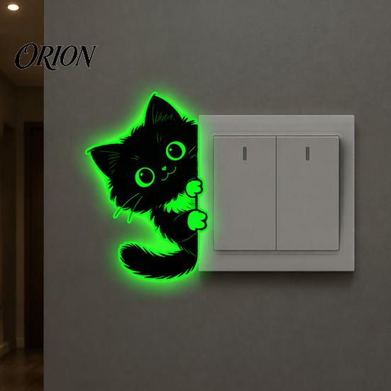 Decorative Switch Guards for Hallway Glow in The Dark Black Cat Wall Sticker, Luminous Self-Adhesive Light Easy Peel Stick Decals Decal, Cute