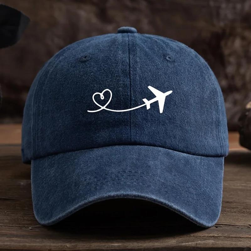 Unisex Love Heart Airplane Print Baseball Cap, Outdoor Sun Protection Fashionable All-Match Duckbill Hat, cotton