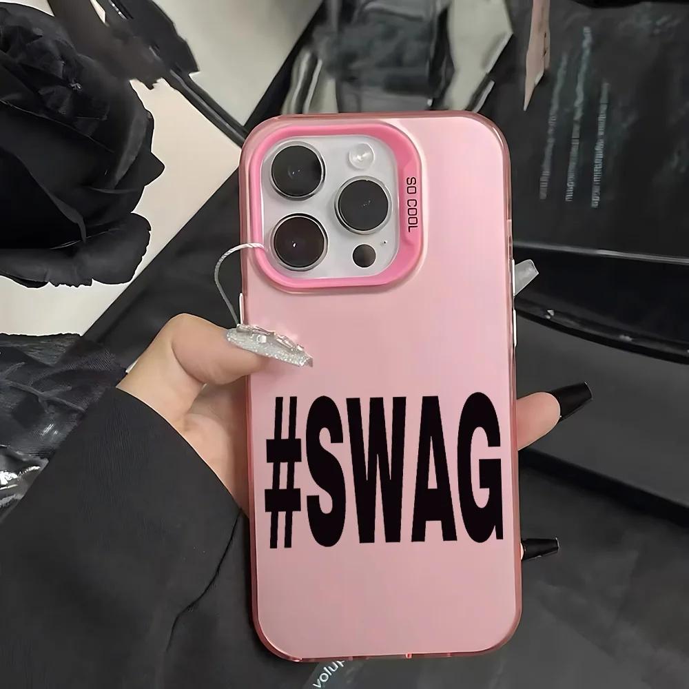 

Модный Чехол для Телефона Ins с Английским Текстом S-SWAG для iPhone 17AIR 16E 15 14 13 12 11 PRO MAX MINI XSMAX XR 7 8 PLUS Y2K iPhone 16 розовый