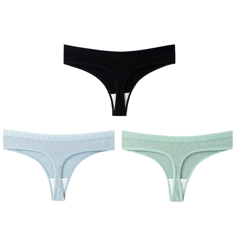 3 bucăți chiloți din bumbac cu dungi verticale pentru femei, tanga simplă confortabilă, lot de lenjerie sexy pentru femei