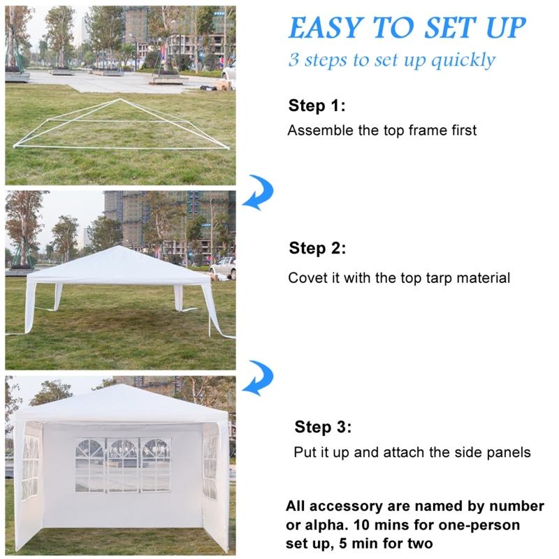 3-sided Waterproof Assembled Tent Large Space With Spiral Tubes For Wedding Camping Parking (3 X
