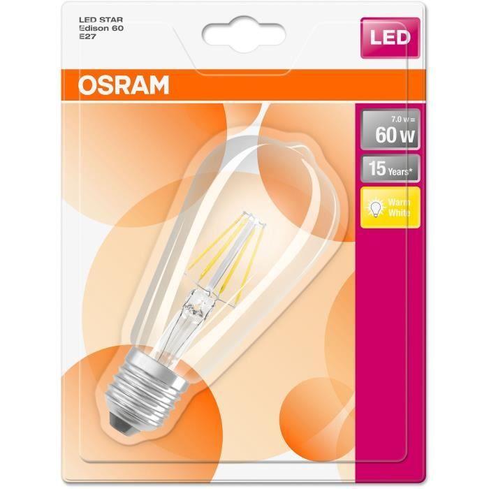 OSRAM Ampoule filament LED E27 6 W équivalent à 60 W blanc chaud