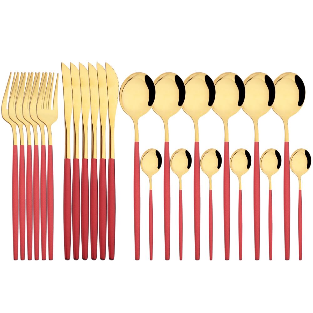 Jankng Gold 24Pcs Dinnerware Stainless Steel Cutlery Set Knife Fork Spoon Western Tableware Set Dinner Kitchen Silverware Set