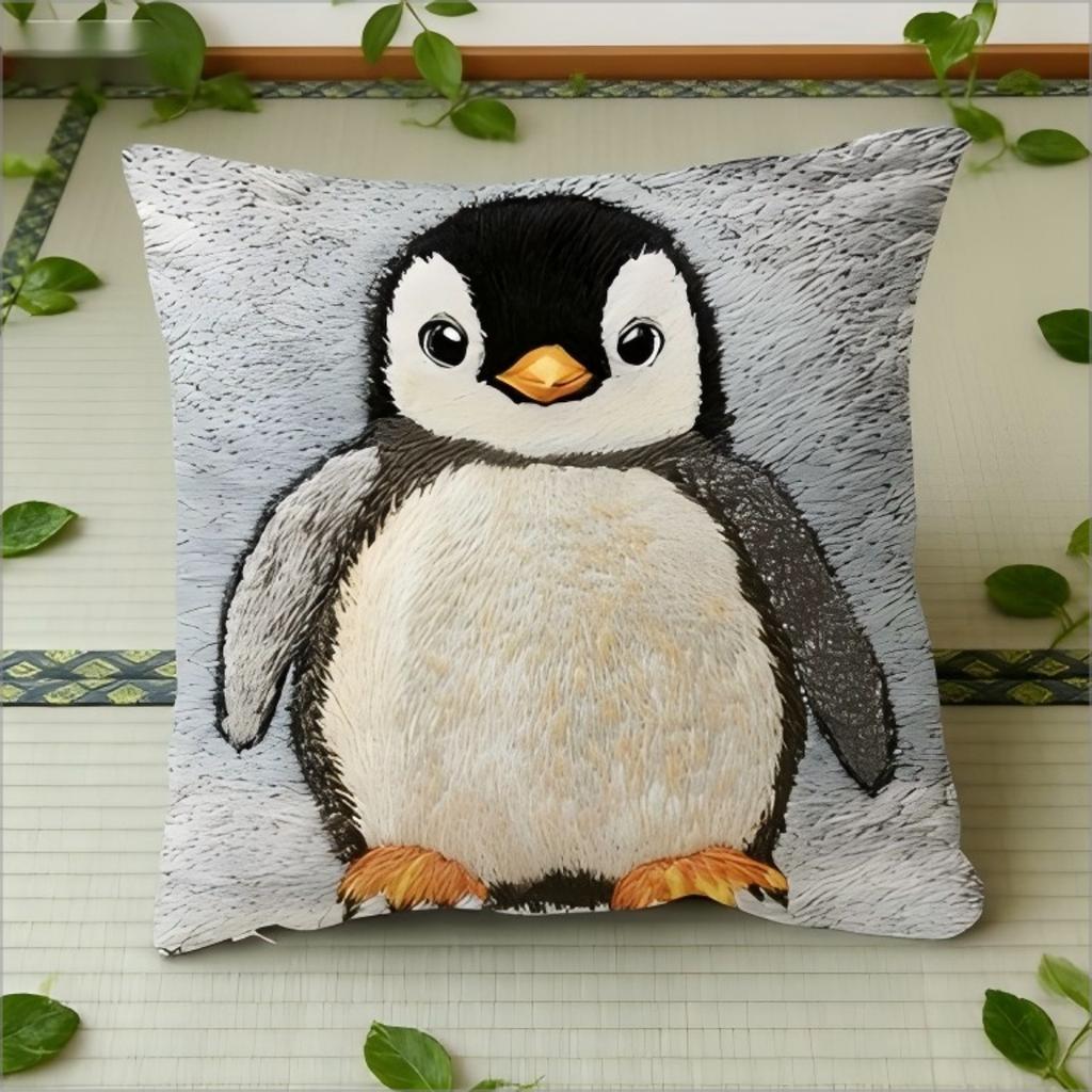 Cute Baby Penguin Pillow Cover 2D Faux Print Adorable Arctic Animal Cushion Case For Sofa Bed Couch Cozy Kids Nursery Home