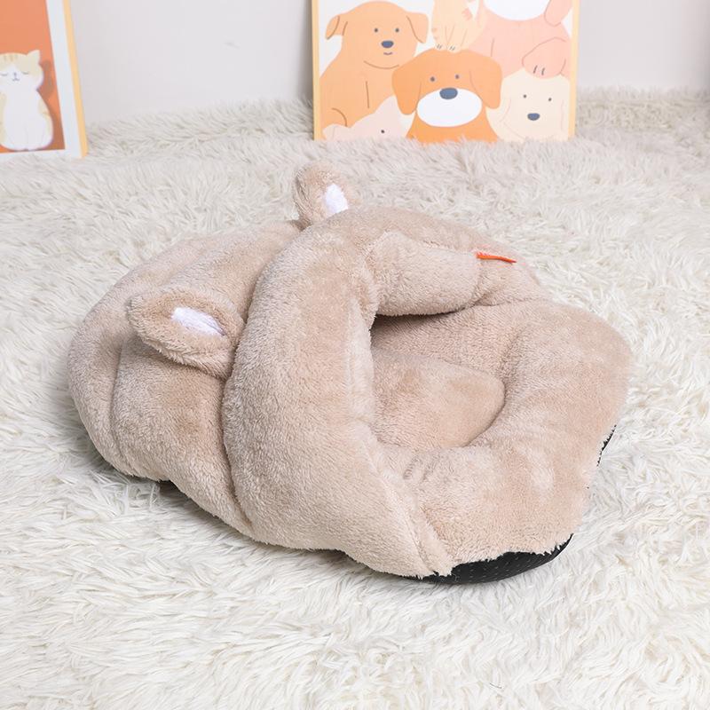 New Style Winter Cat & Dog Bed with Slipper Ears Solid Plush Fabric Breathable & Comfortable Pet House